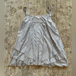 Flowy gray and white striped tank top.  Size L, but fits more like a small.